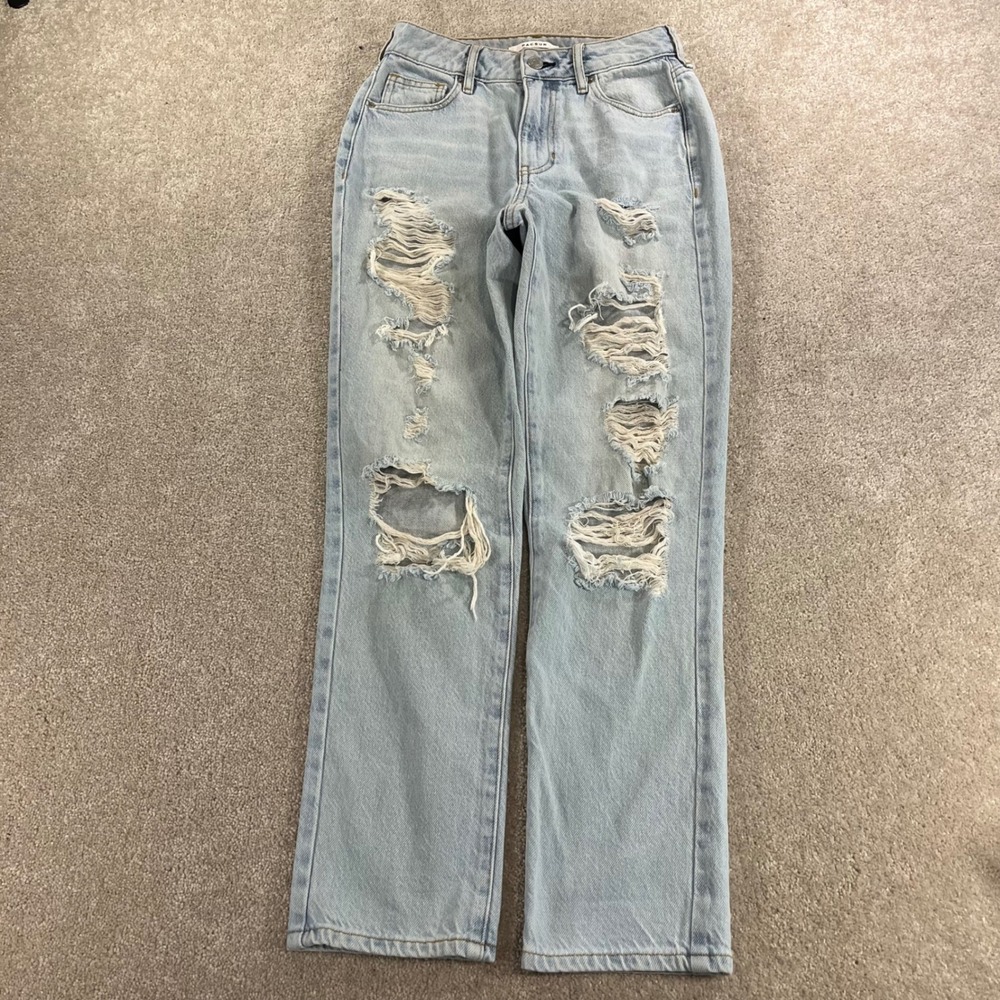 PacSun Mom Jeans Womens 24 Light Blue Distressed High Rise Cotton